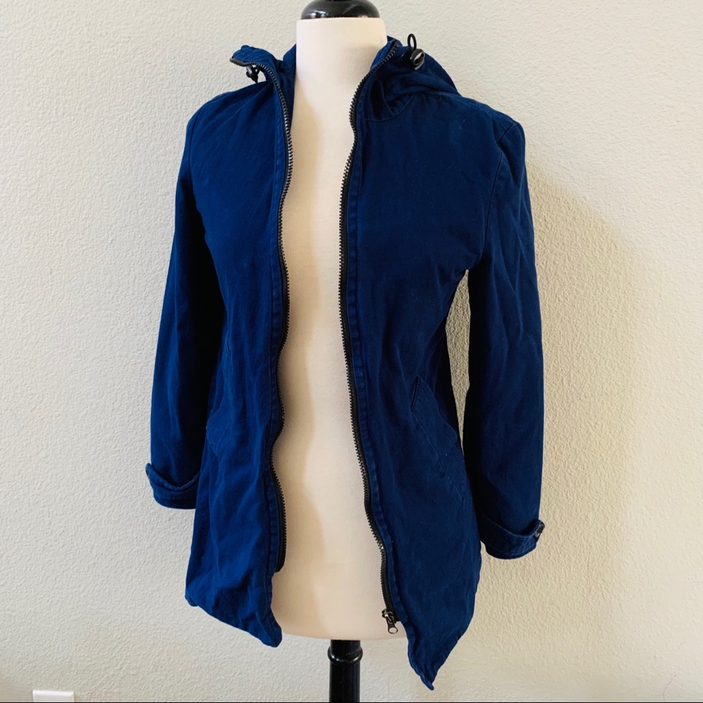 ASOS blue long hooded parka coat jacket womens XXS
